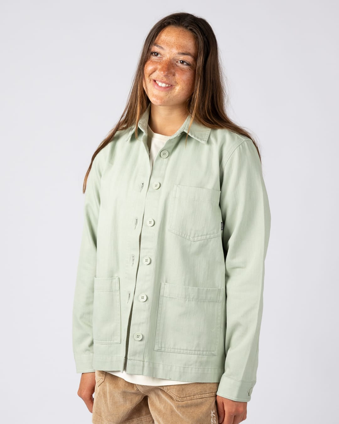 Braelyn Womens Twill Casual Jacket in Light Green