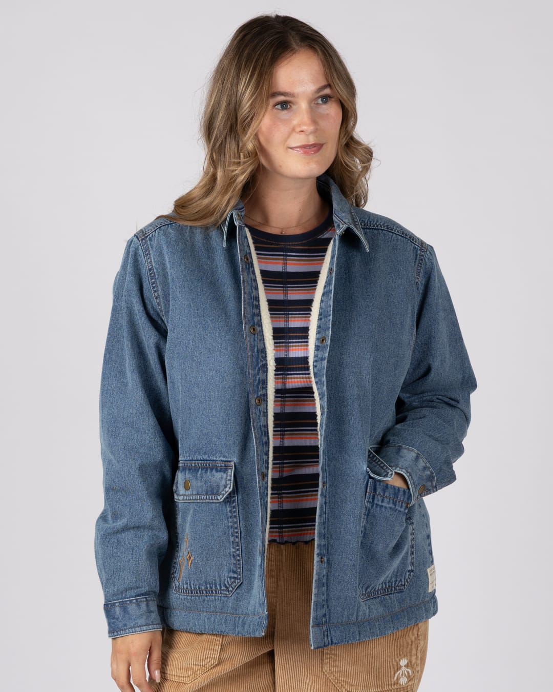 Naya Womens Borg Lined Denim Jacket in Blue