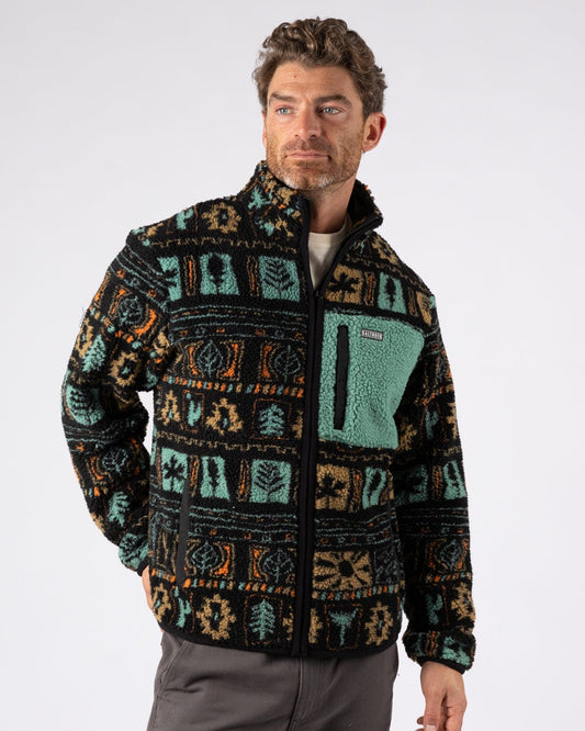 Wye Aztec - Mens Borg Zip Fleece - Black/Green