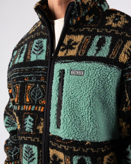 Wye Aztec - Mens Borg Zip Fleece - Black/Green
