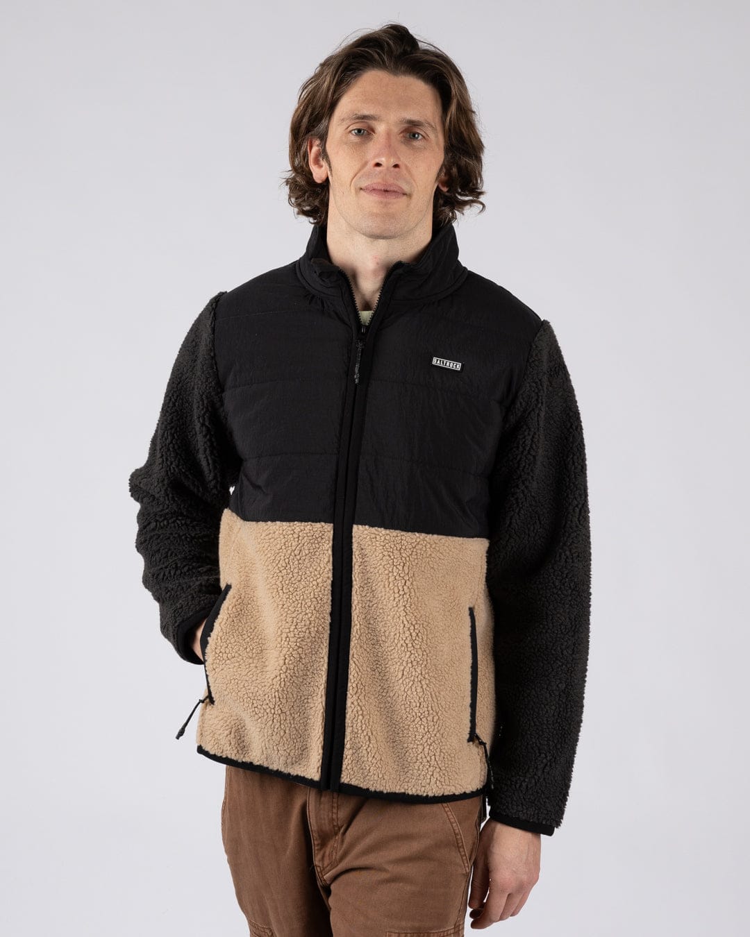 Rafe - Mens Zip Fleece - Black/Beige