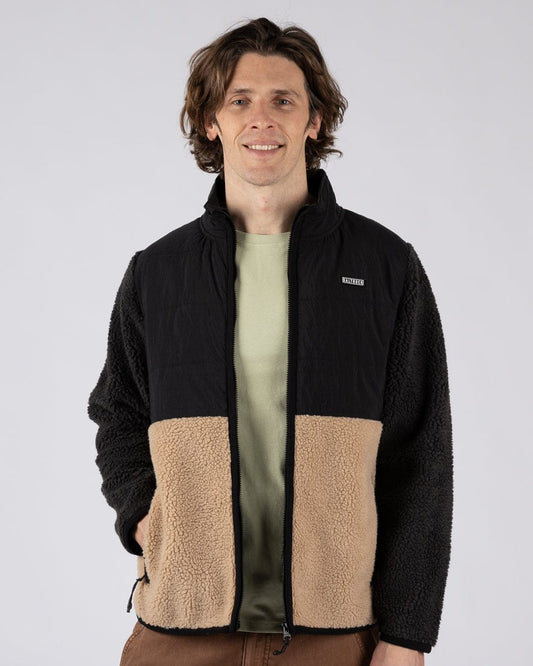 Rafe - Mens Zip Fleece - Black/Beige