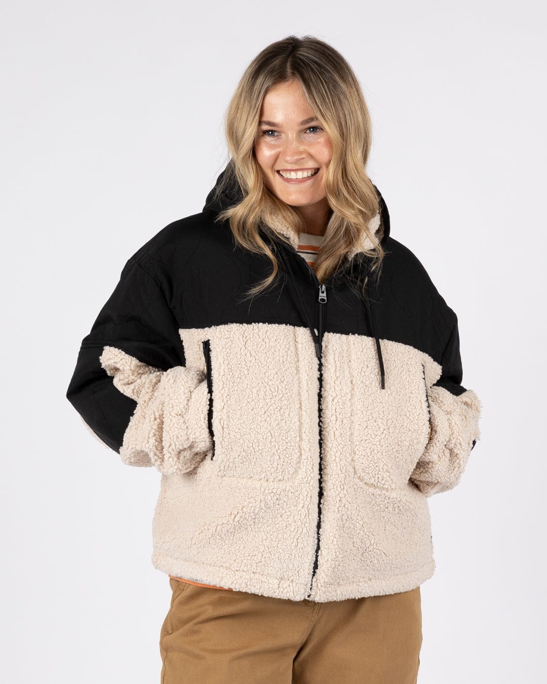 Dillon - Womens Panelled Fleece - Black/Cream