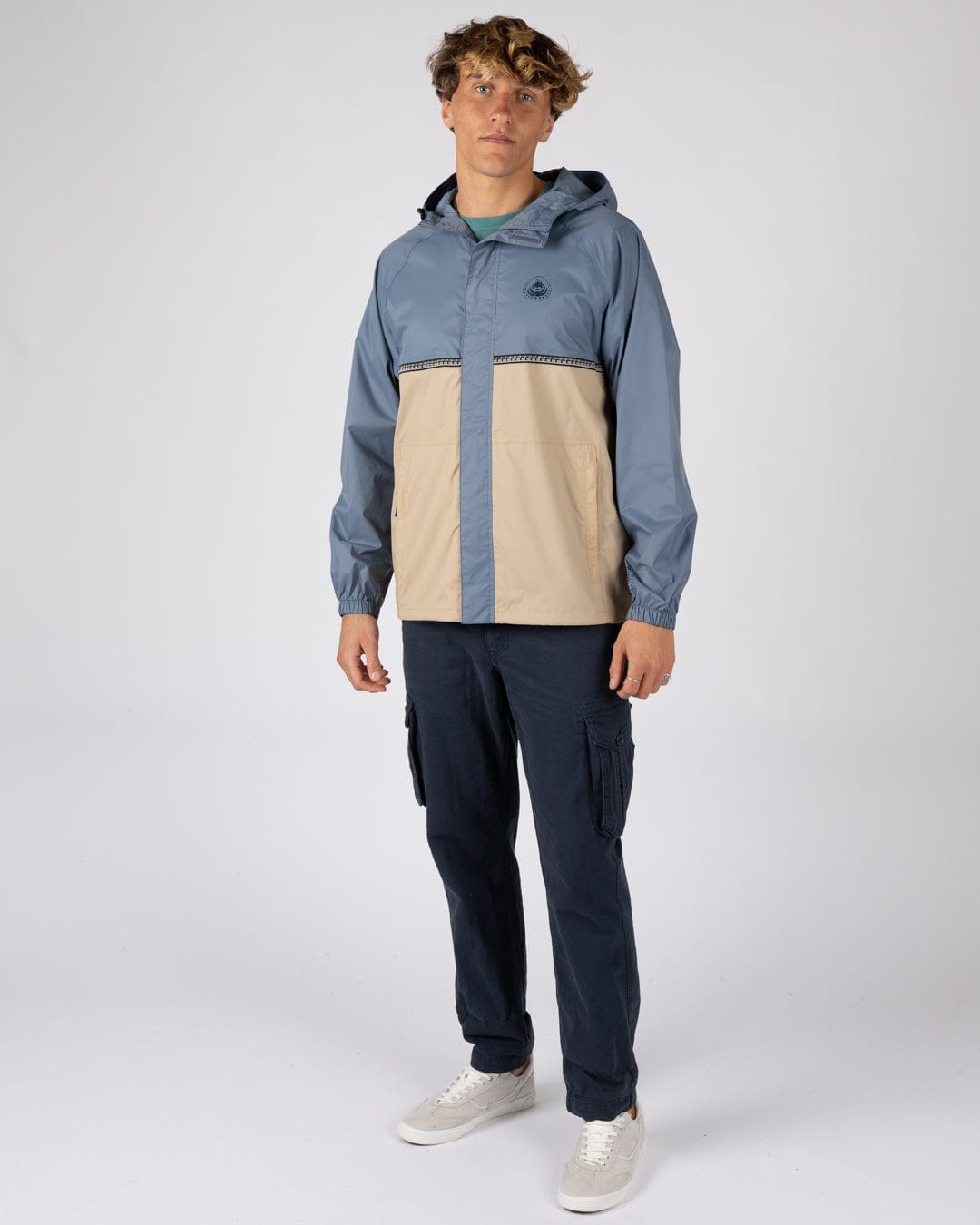Rainer Tribal - Mens Waterproof Packable Rain Jacket- Blue/Beige