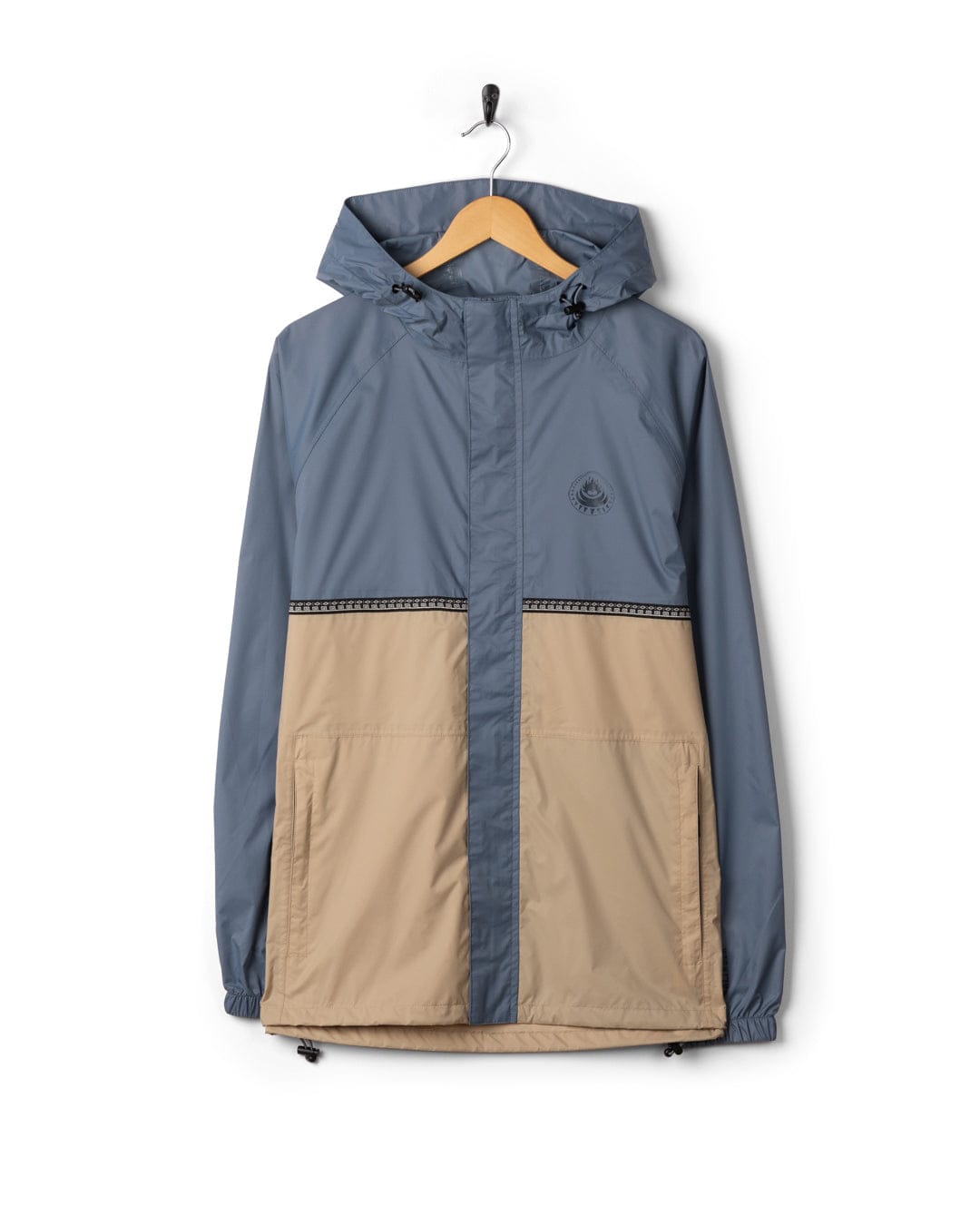 Rainer Tribal - Mens Waterproof Packable Rain Jacket- Blue/Beige