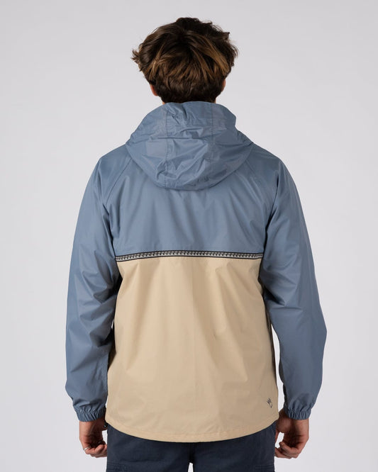 Rainer Tribal - Mens Waterproof Packable Rain Jacket- Blue/Beige