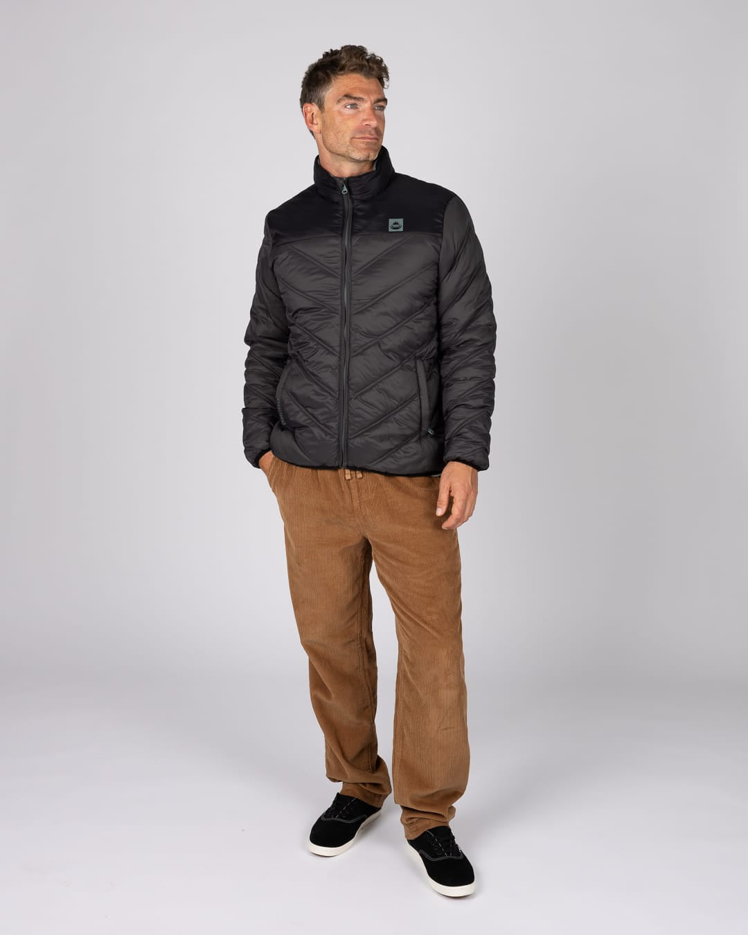 Racer Mens Water Resistant Padded Jacket in Black
