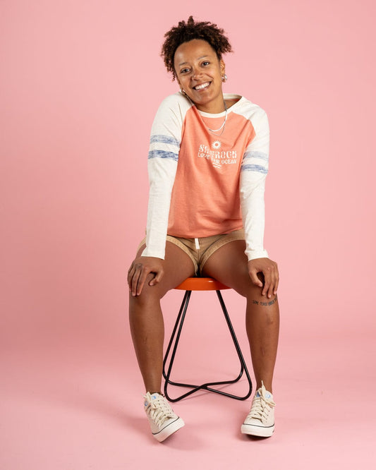 Ocean Rise Womens Long Sleeve Raglan T-Shirt in Coral
