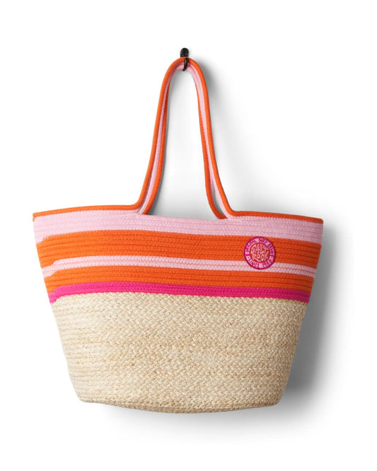 Las Cora Straw Beach Bag - Cream by Saltrock with a durable straw bottom isolated on white background.