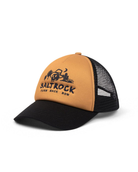 Last Stop Trucker Cap by Saltrock with "Saltrock - turn back now" logo featuring embroidered branding.