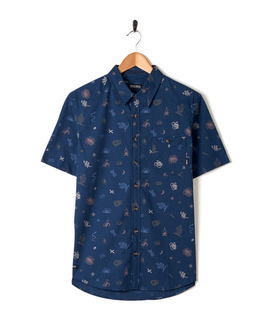 Saltrock's Last Stop - Men's Short Sleeve Shirt in Blue with an ocean print.