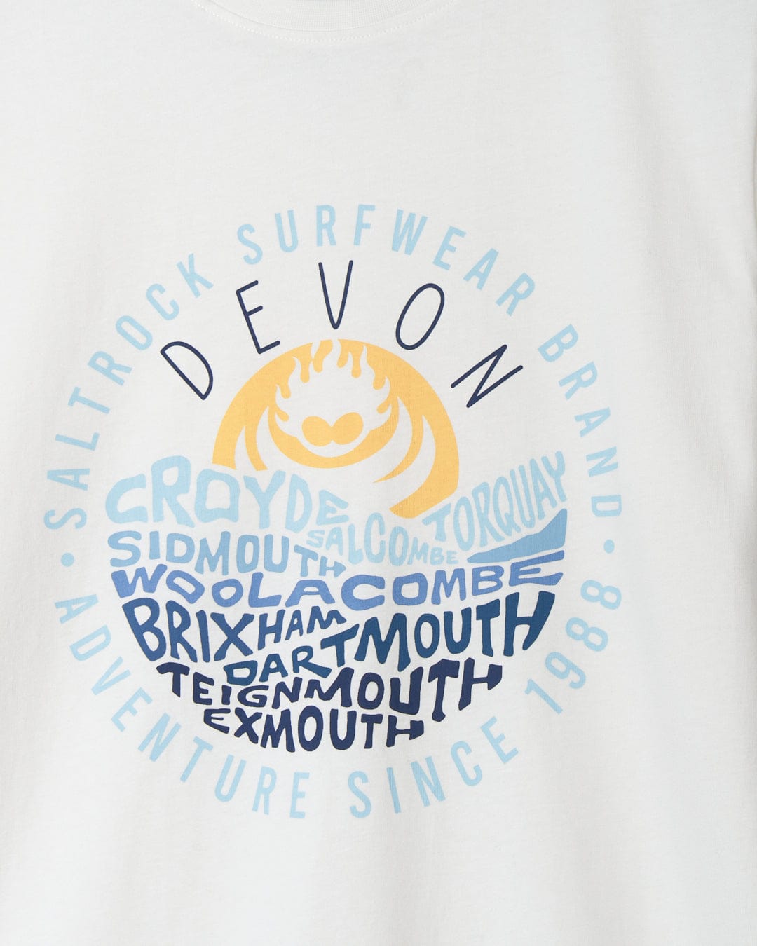 A white Layers Devon - Mens Short Sleeve T-Shirt with the branding "Saltrock" on it.