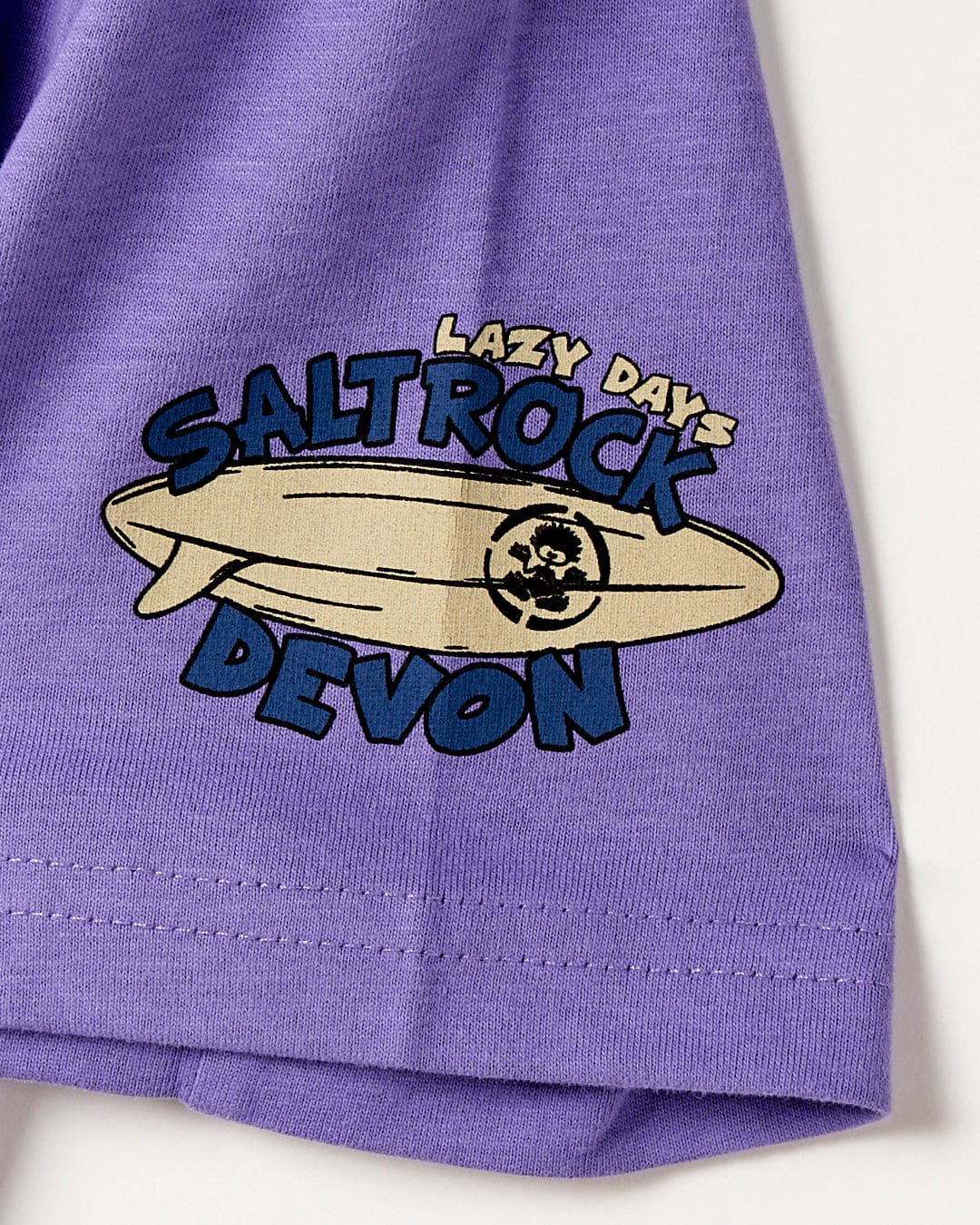 A Lazy Location Devon - Kids T-Shirt - Purple with the words "Saltrock Devon" printed on it.