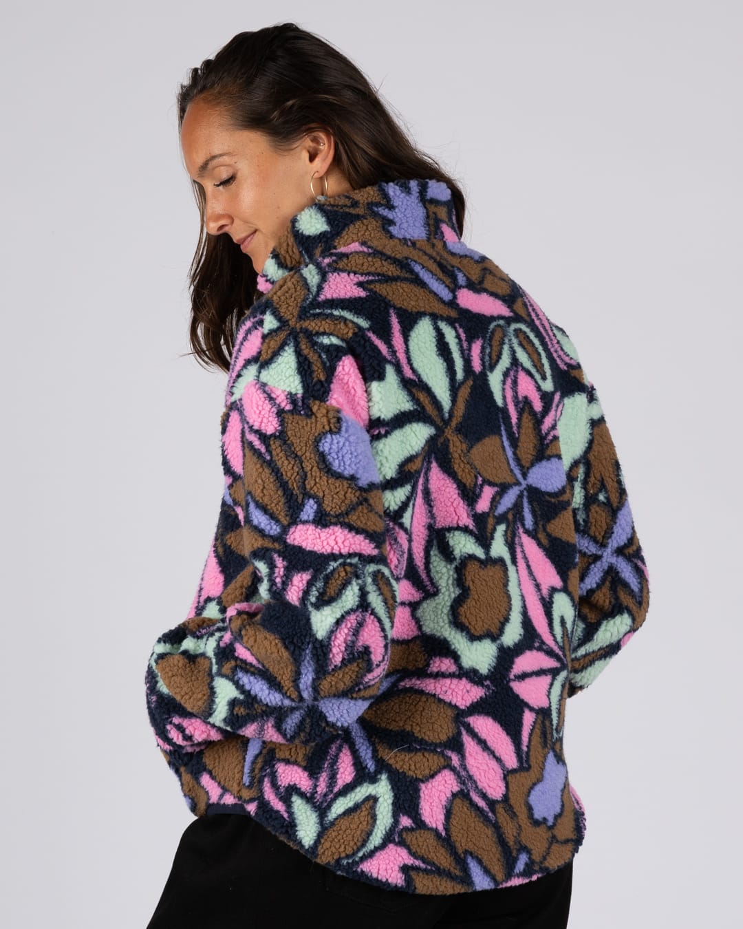 Fleur Womens 1/4 Neck Fleece In Pink