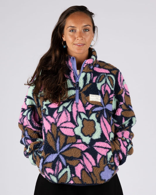 Fleur Womens 1/4 Neck Fleece In Pink