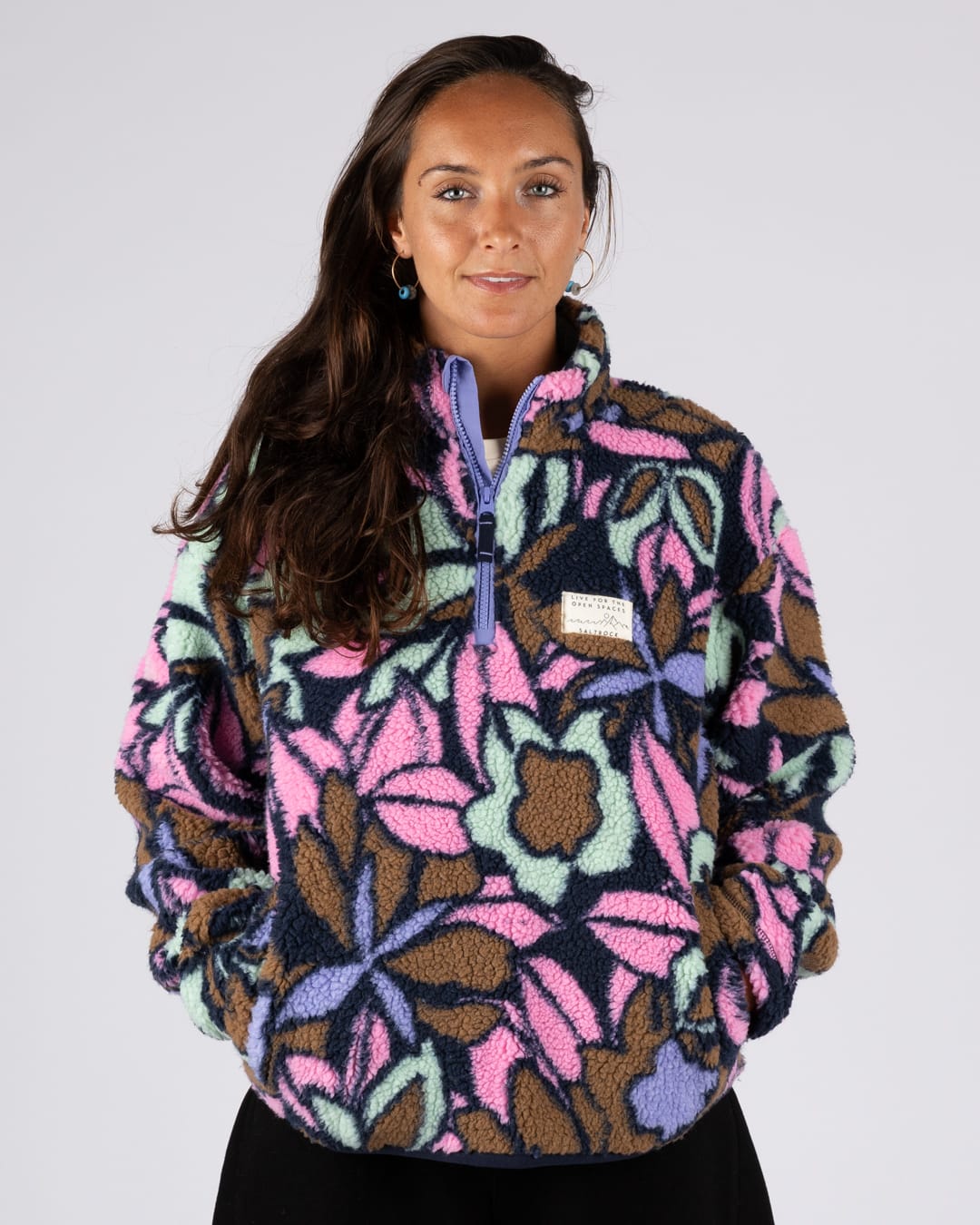 Fleur Womens 1/4 Neck Fleece In Pink