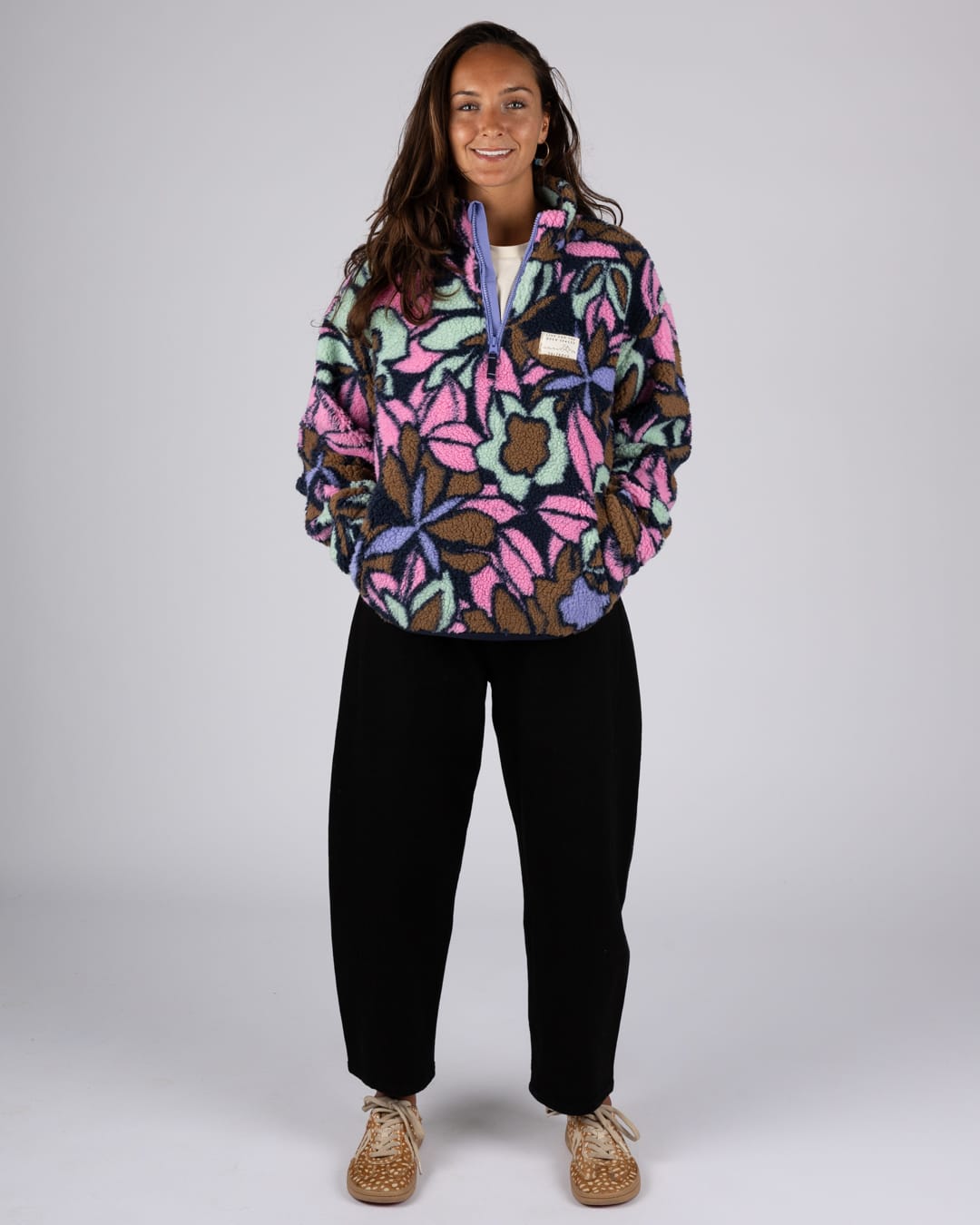 Fleur Womens 1/4 Neck Fleece In Pink
