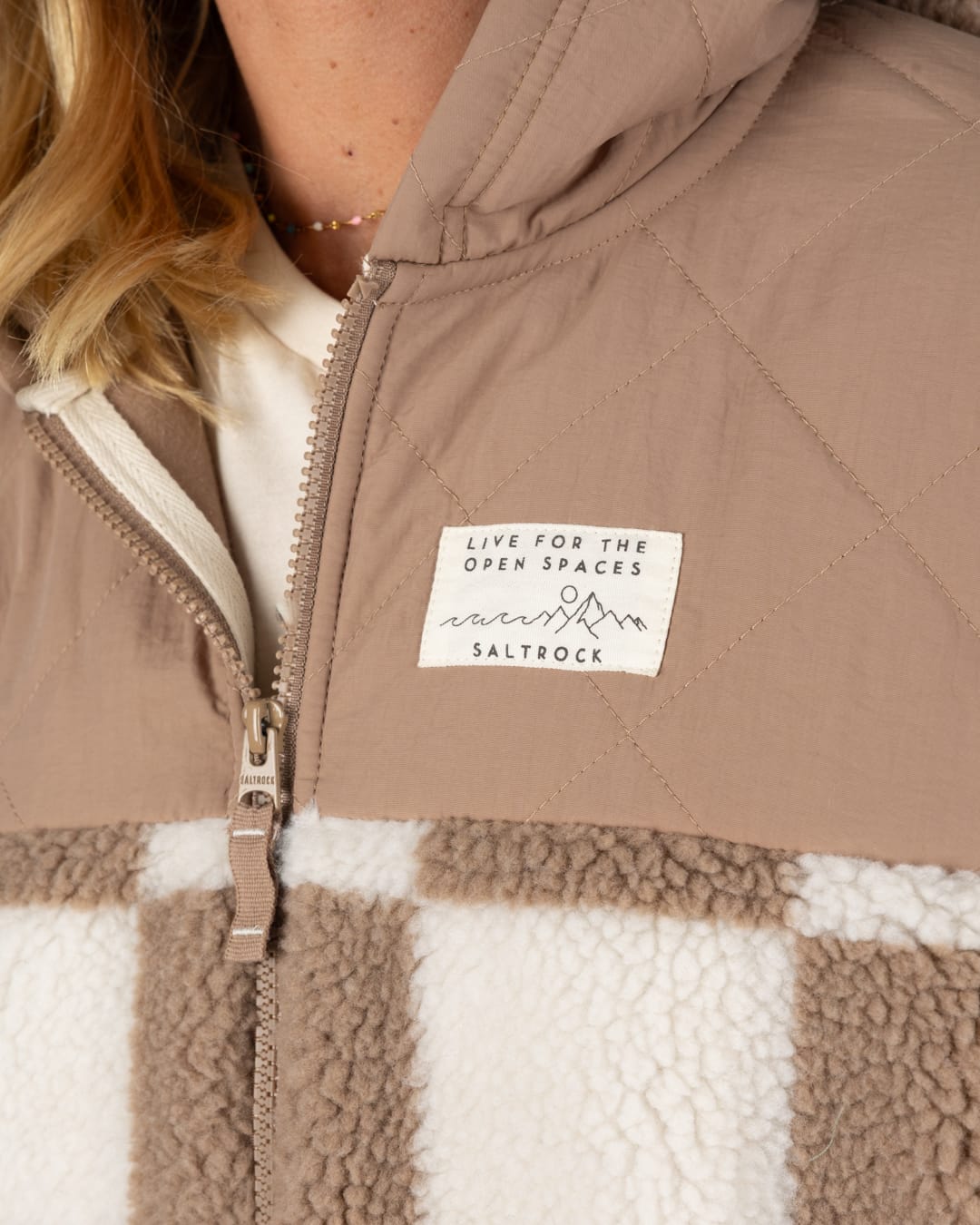 Calla Womens Hooded Chequered Fleece in Brown