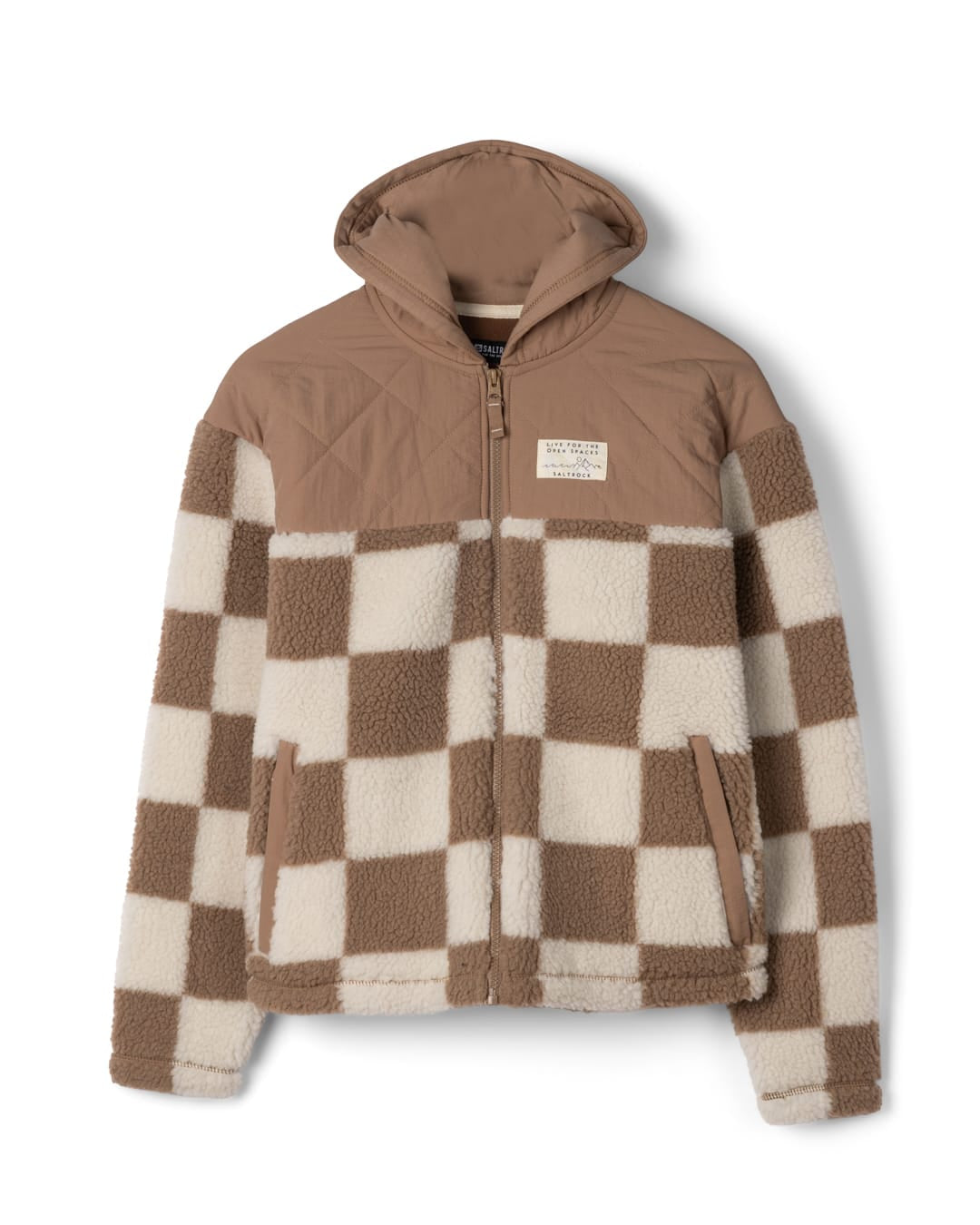 Calla Womens Hooded Chequered Fleece in Brown