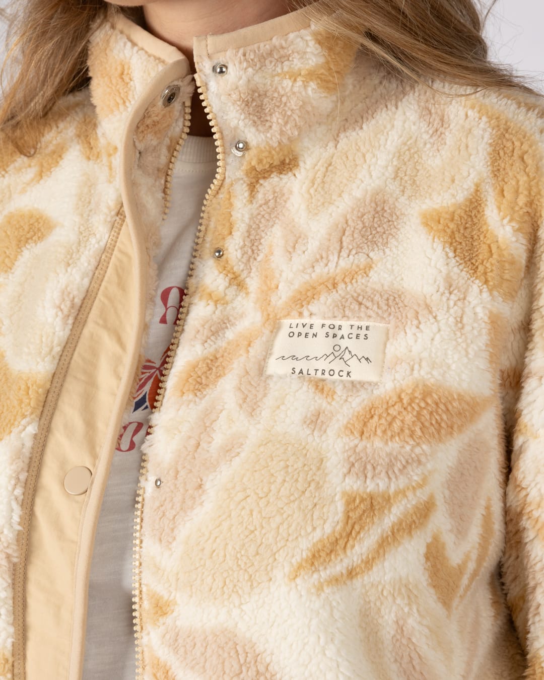 Fleur Womens Zip Through Floral Fleece in Cream