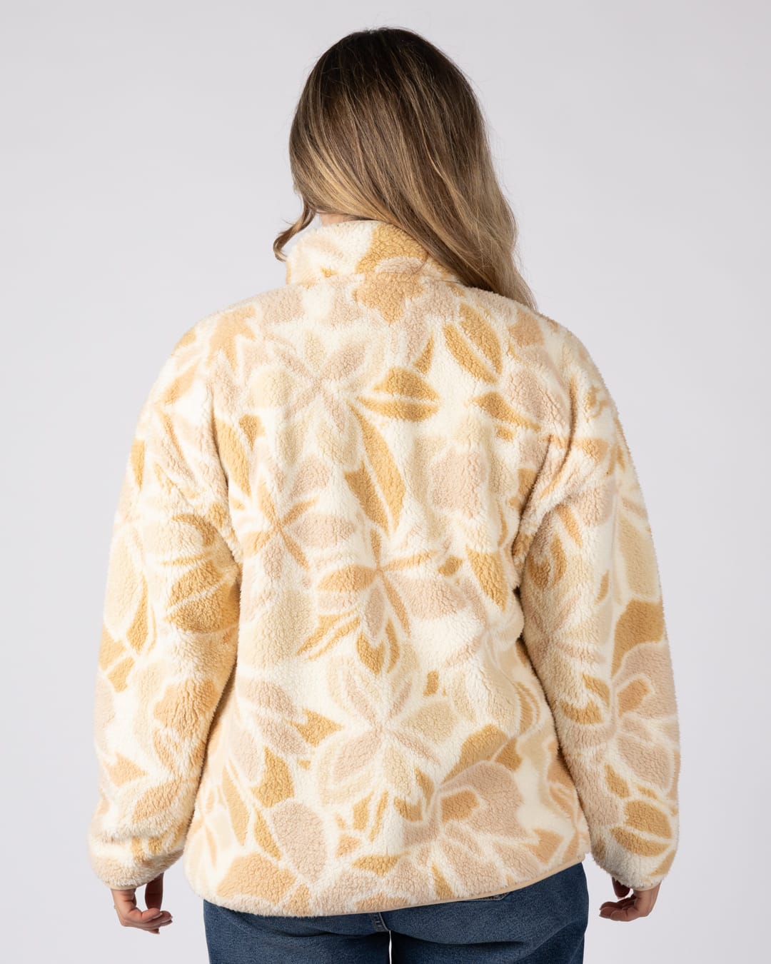 Fleur Womens Zip Through Floral Fleece in Cream