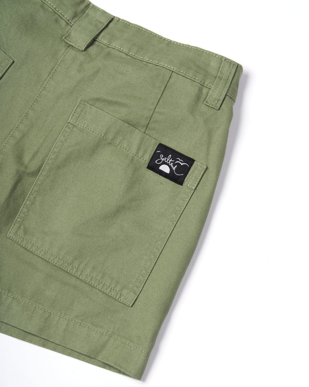 Saltrock Liesl - Womens Chino Short - Green with a logo tag on the back pocket.