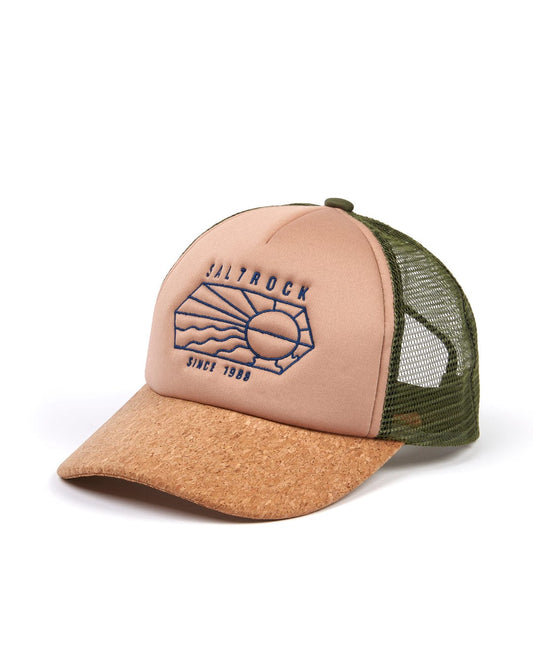 An Lineal trucker hat with branding on it.
