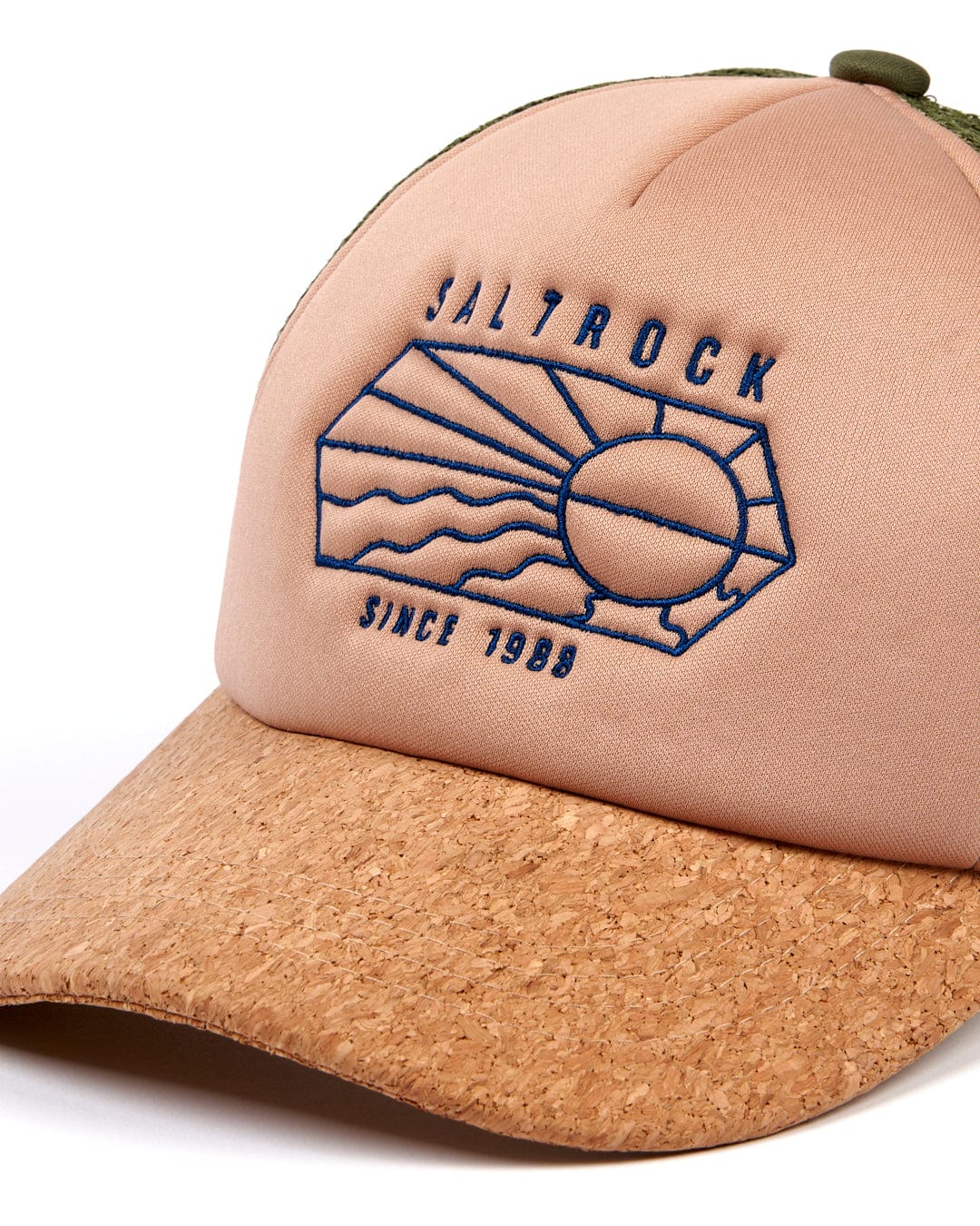 An embroidered hat with the word Saltrock on it.