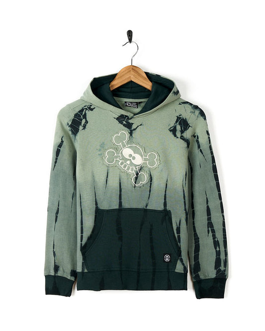 A Saltrock Live And Let - Kids Tie Dye Pop Hoodie - Green with a skull on it.