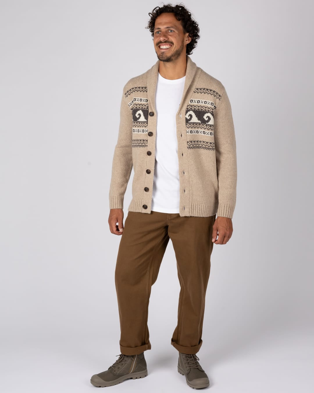 Winter Waves Mens Knitted Cardigan in Cream