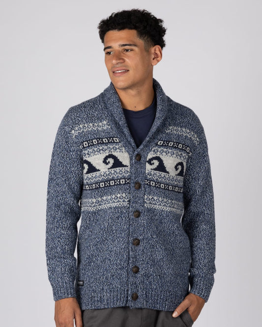 Winter Waves Mens Knitted Cardigan in Blue