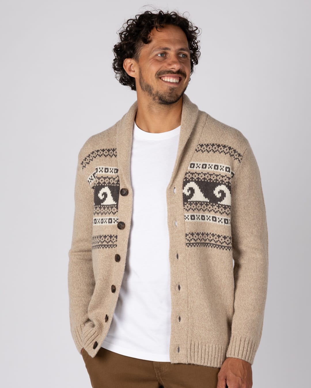Winter Waves Mens Knitted Cardigan in Cream