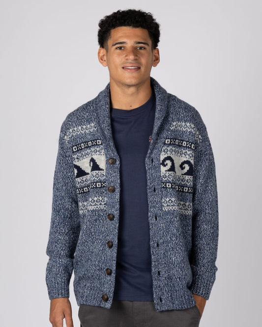 Winter Waves Mens Knitted Cardigan in Blue