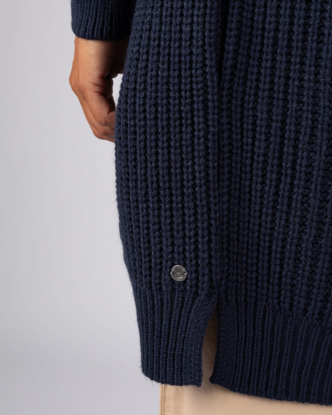 Cable Womens Knitted Longline Cardigan in Blue