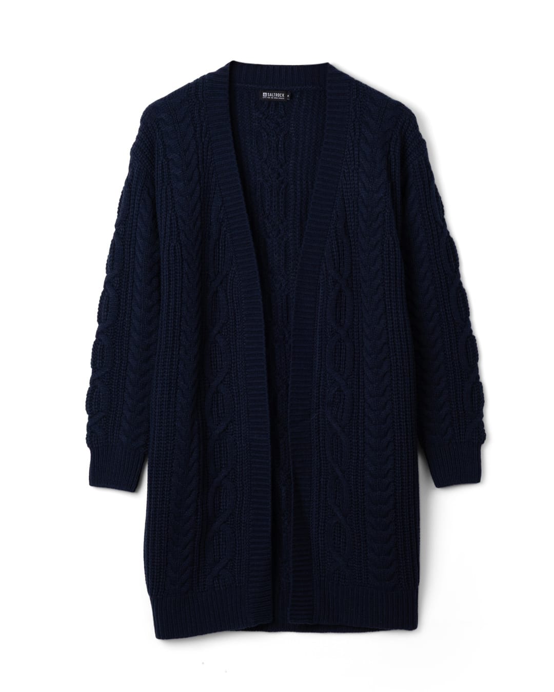 Cable Womens Knitted Longline Cardigan in Blue
