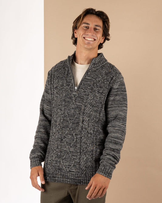 Flint 2 - Mens 1/4 Neck Zip Knit - Dark Grey
