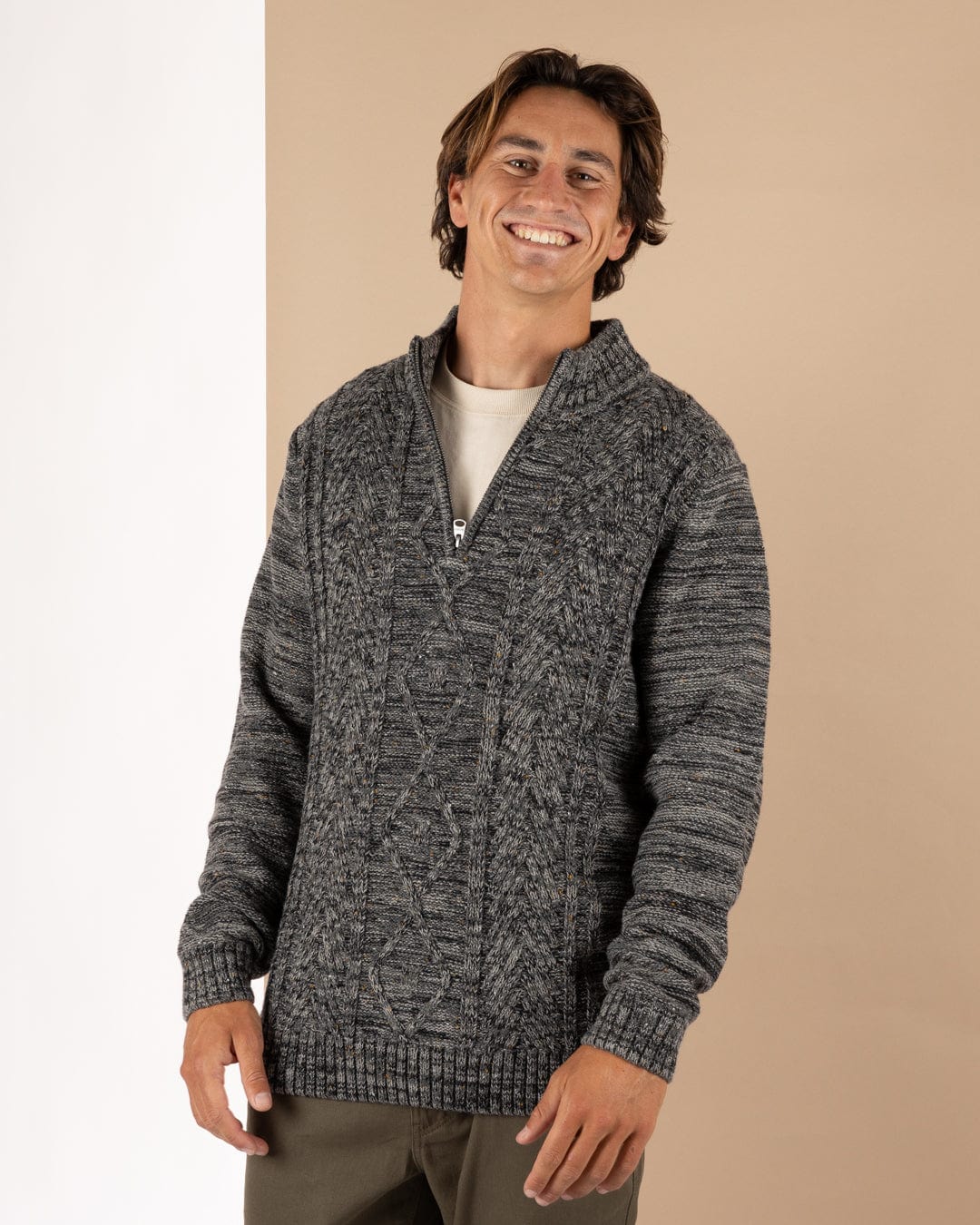 Flint 2 - Mens 1/4 Neck Zip Knit - Dark Grey