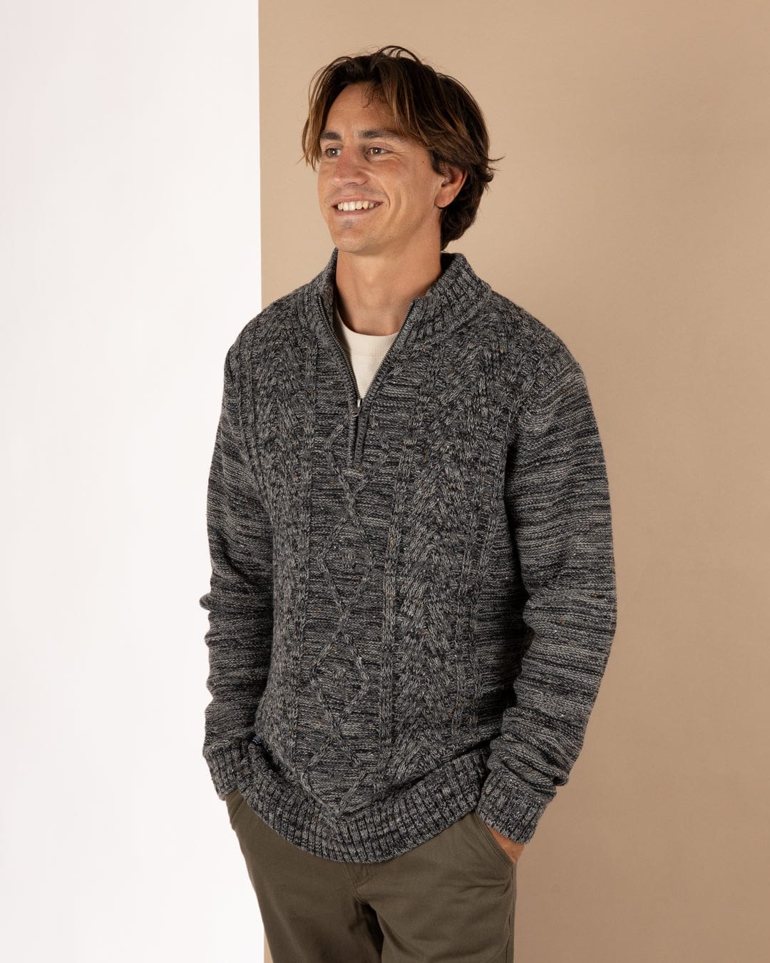 Flint 2 - Mens 1/4 Neck Zip Knit - Dark Grey