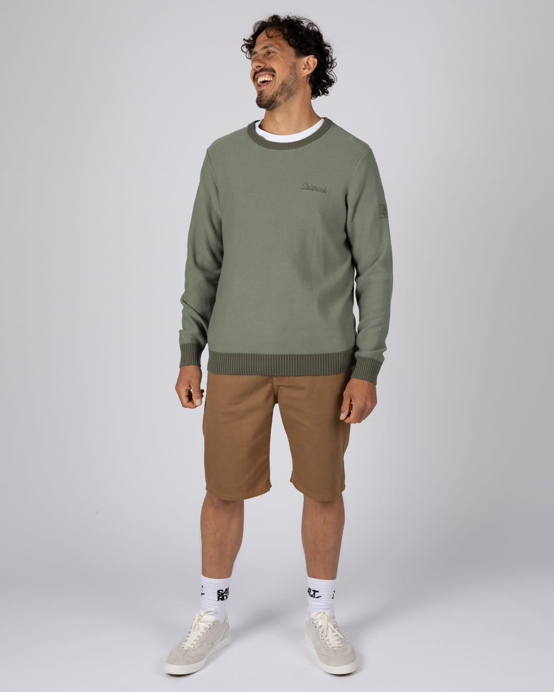 Callum Mens Knitted Jumper in Green