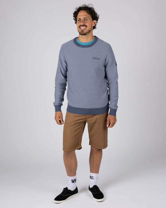 Callum Mens Knitted Jumper in Blue