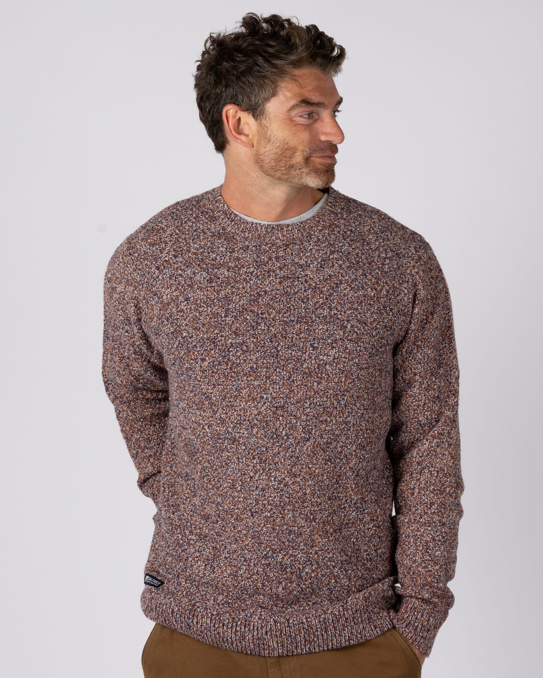 Bury Knitted Mens Jumper in Brown