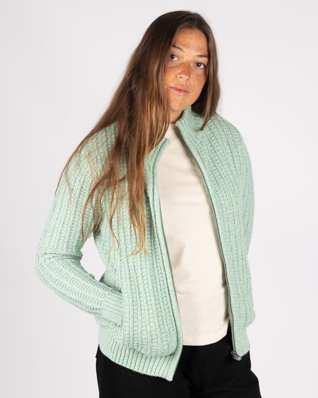Rupa Womens Knitted Borg Lined Cardigan in Green