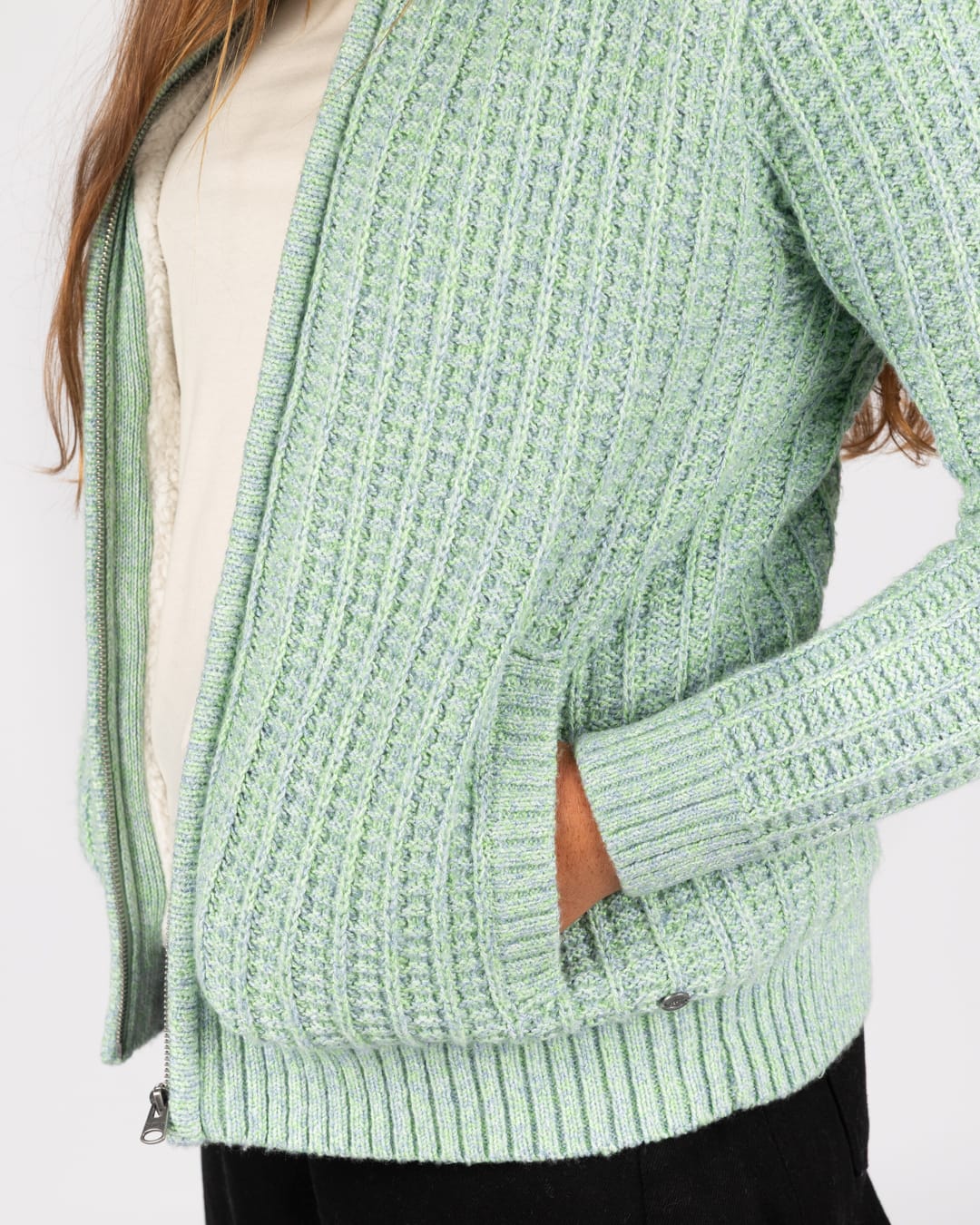 Rupa Womens Knitted Borg Lined Cardigan in Green