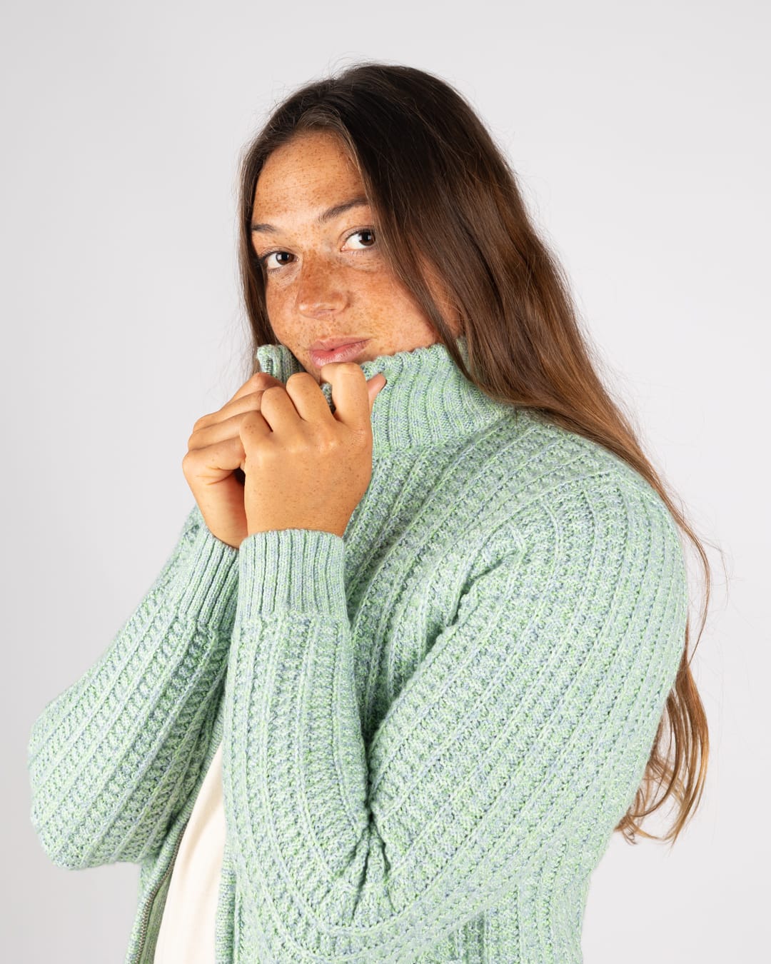 Rupa Womens Knitted Borg Lined Cardigan in Green