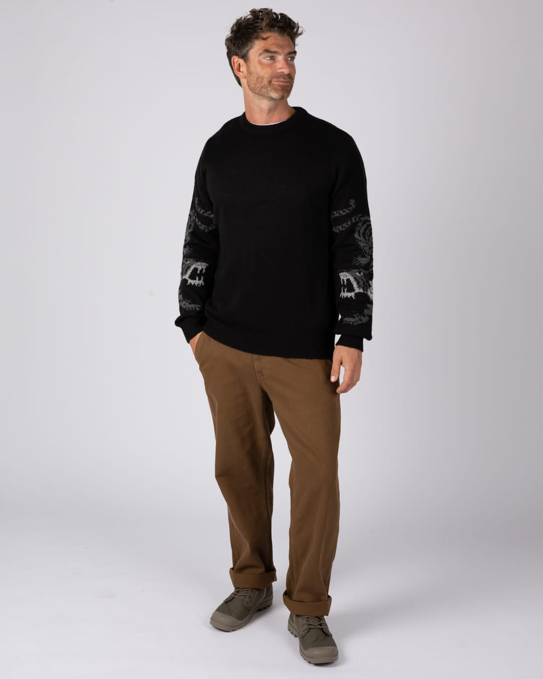 Tiger Surf Mens Knitted Jumper in Black