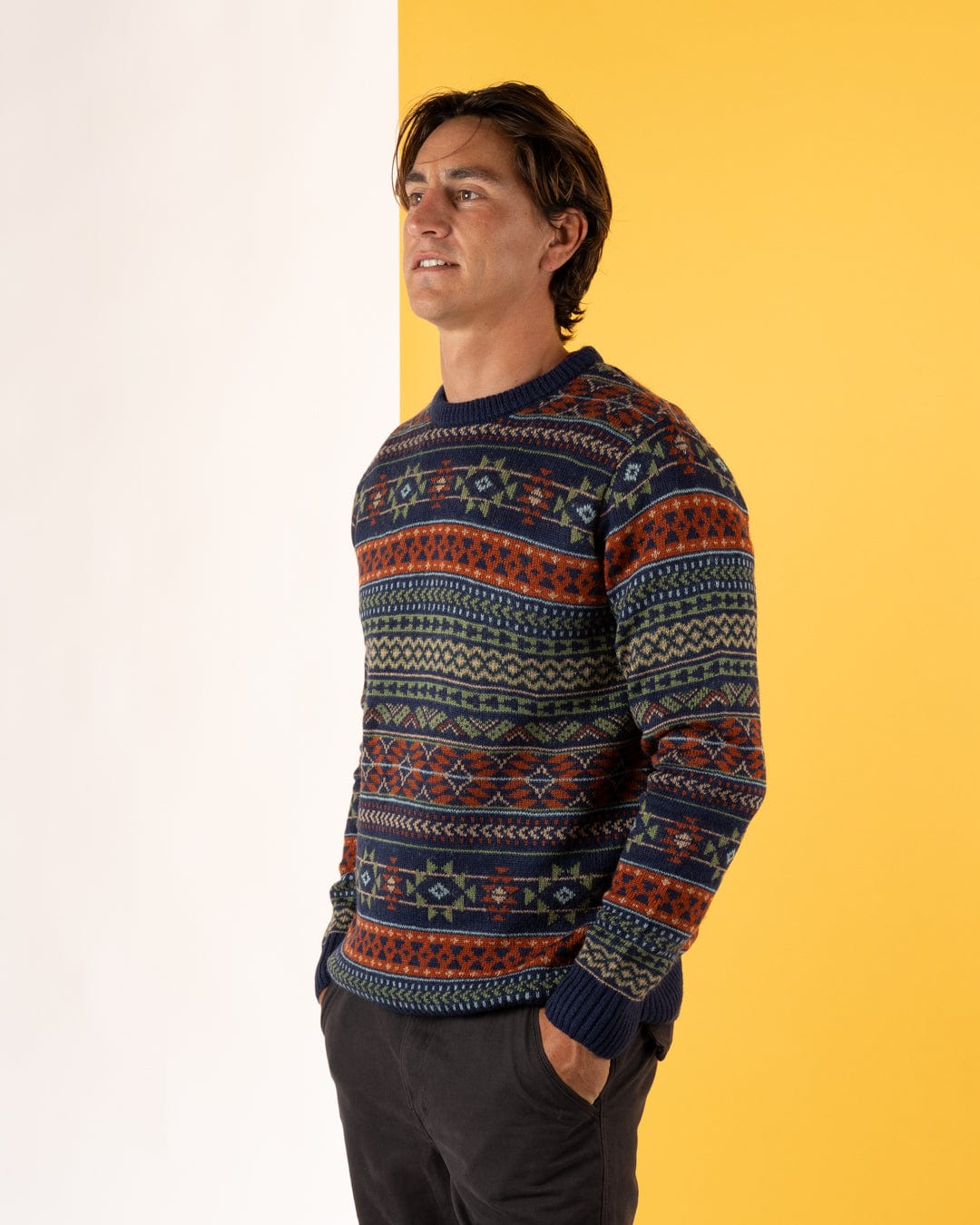 Treehouse Knit - Mens Patterned Jumper - Blue