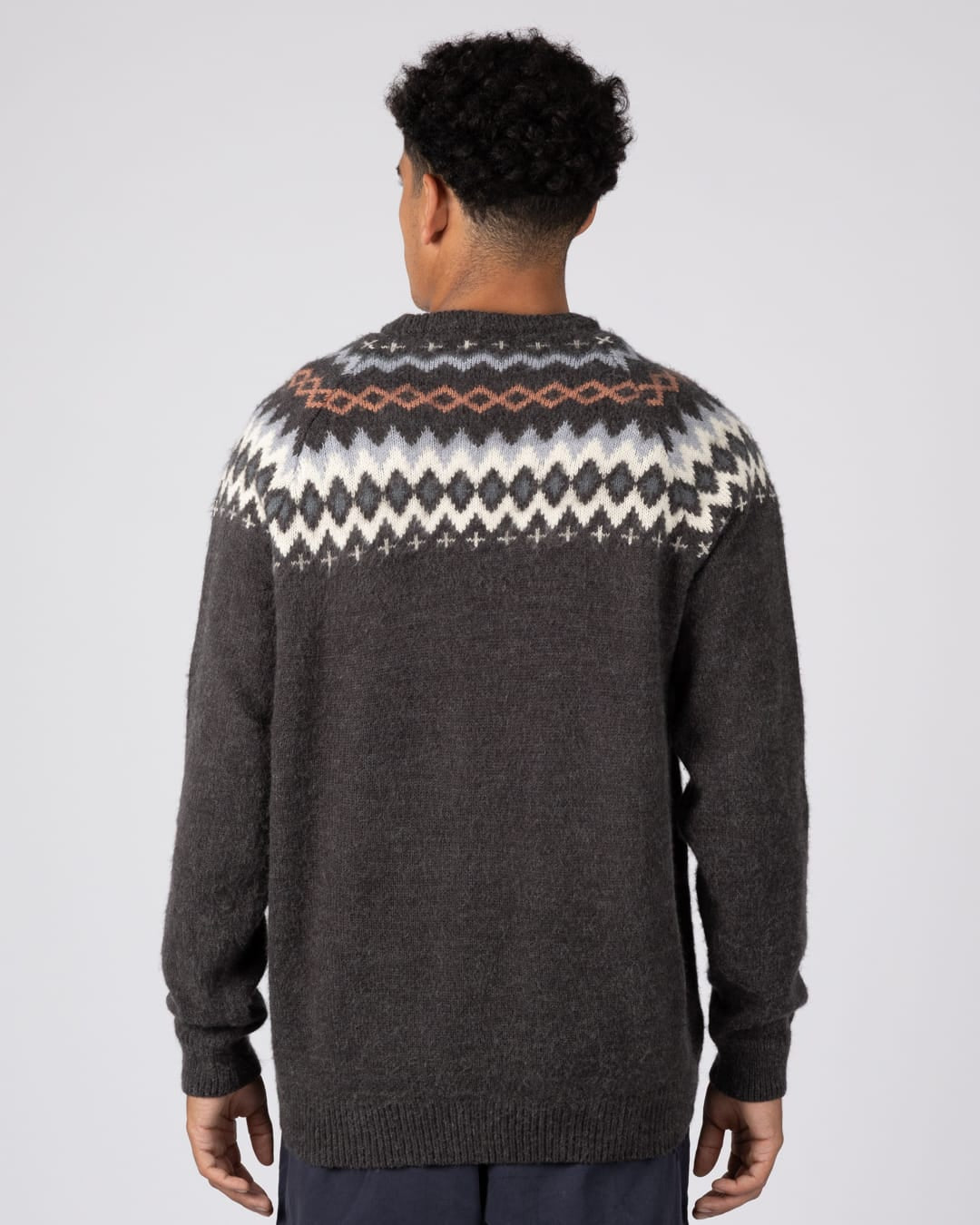 Fairisle Rock Mens Knitted Jumper in Grey