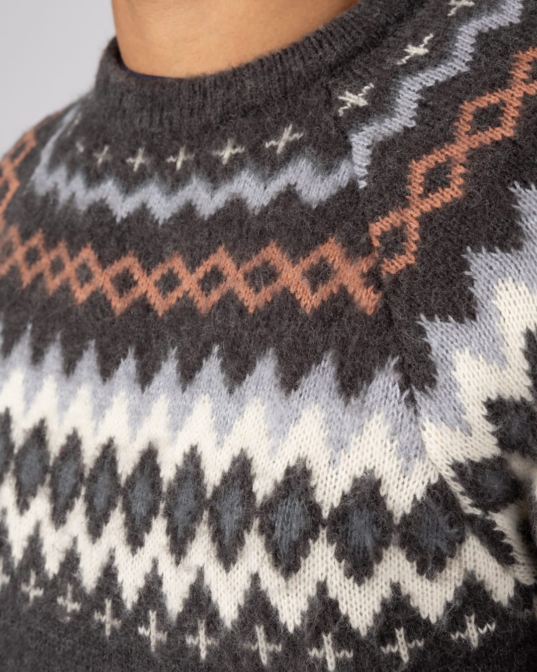 Fairisle Rock Mens Knitted Jumper in Grey