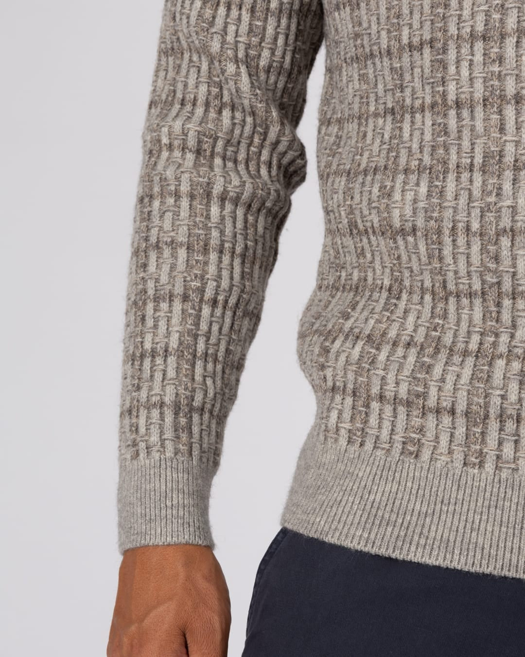 Cross Hatch Knitted Mens Jumper in Grey