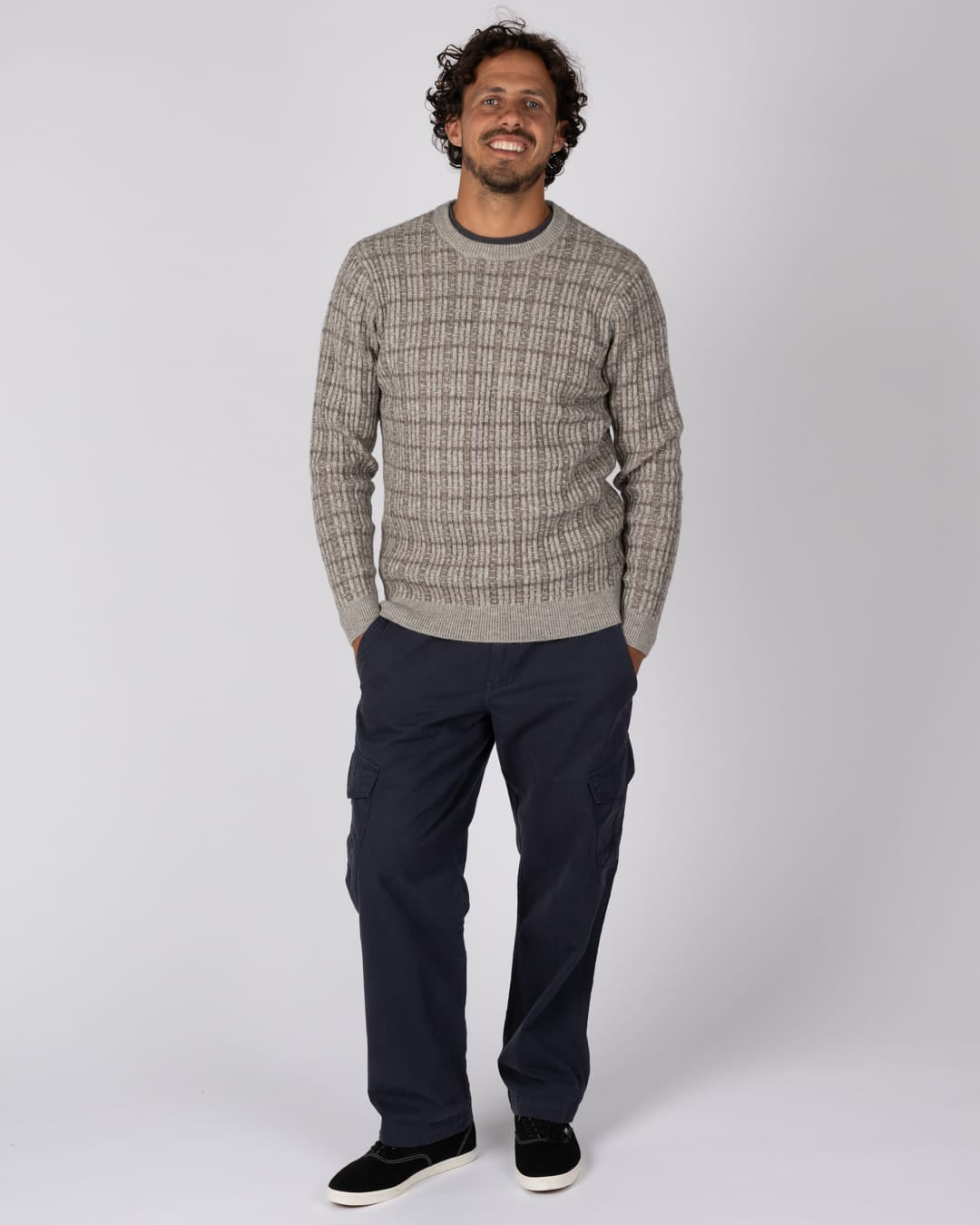 Cross Hatch Knitted Mens Jumper in Grey